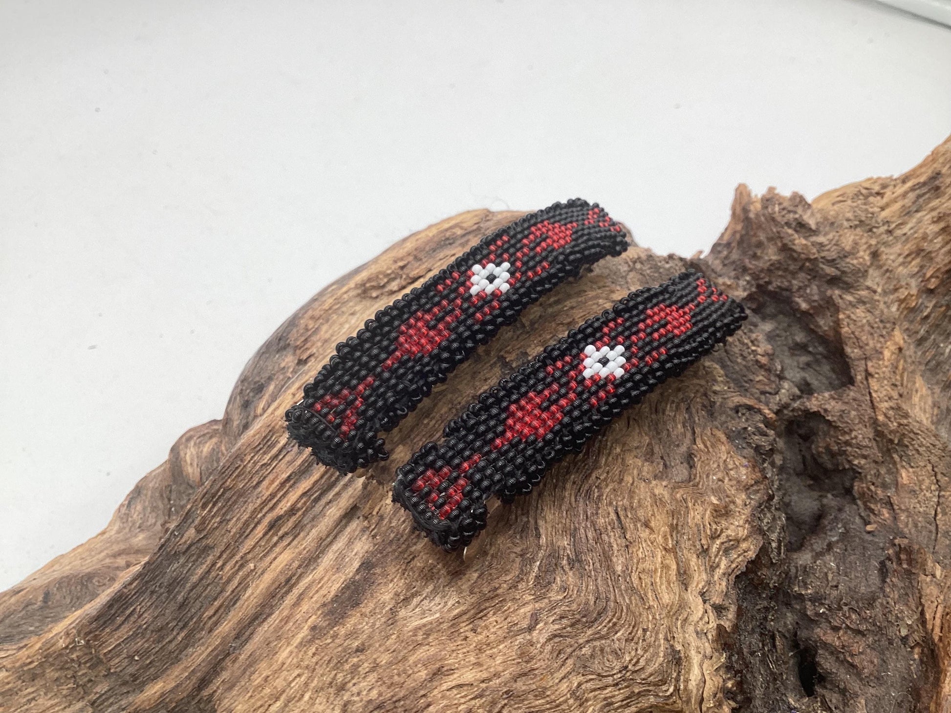 Hand Beaded Hair Barrette Pair: Ojibwe Artisan Design - White Earth Nation