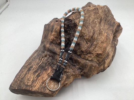 Hand Beaded Peyote Stitch Wristlet Lanyard - Ojibwe/Anishinaabe Artisan Design