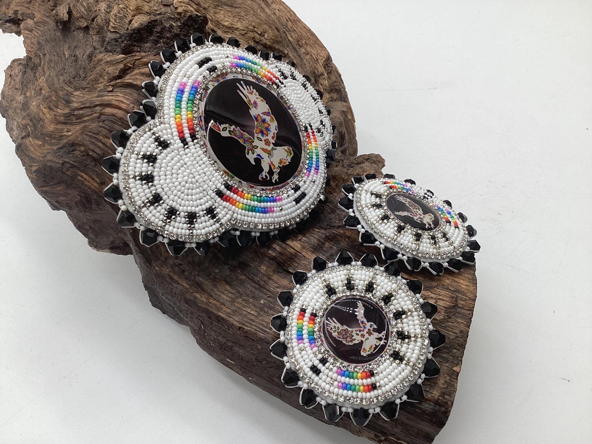 Hand Beaded Floral Eagle Jewelry Set — Anishinaabe/Ojibwe Beadwork