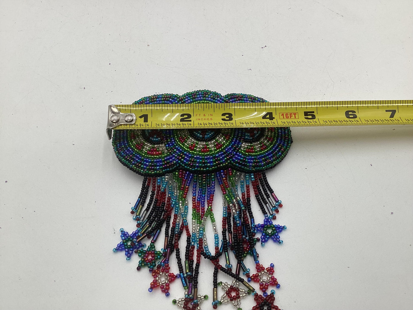 Hand Beaded Barrette with Fringe: Ojibwe Anishinaabe Made