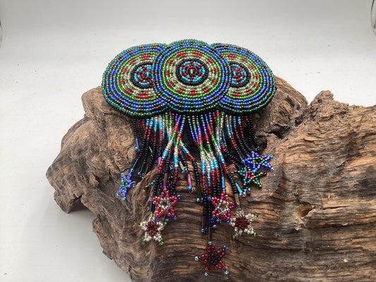 Hand Beaded Barrette with Fringe: Ojibwe Anishinaabe Made