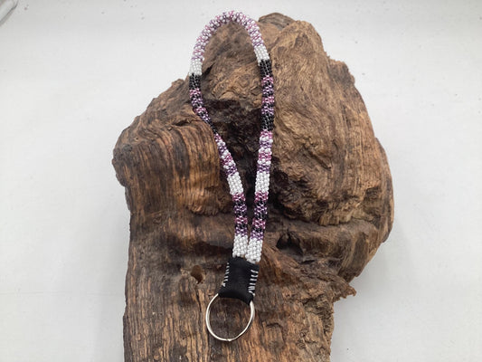 Hand Beaded Peyote Stitch Wristlet Lanyard - Ojibwe/Anishinaabe Artisan Design
