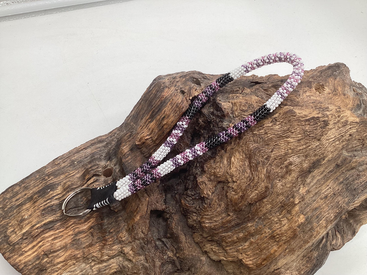 Hand Beaded Peyote Stitch Wristlet Lanyard - Ojibwe/Anishinaabe Artisan Design