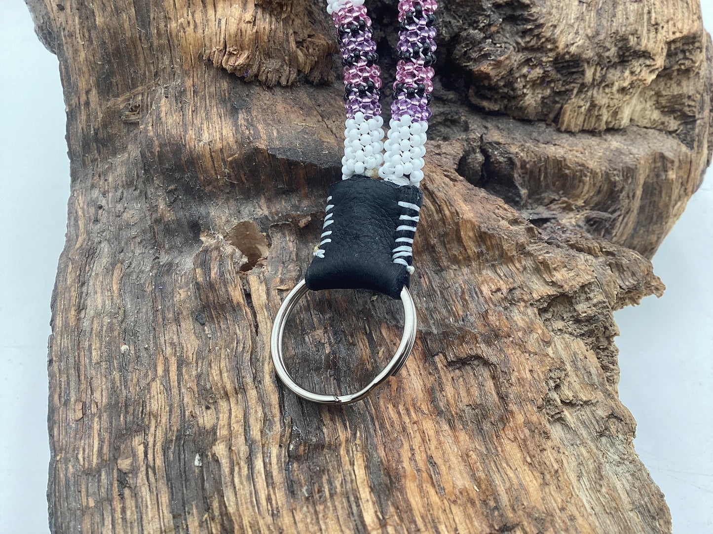 Hand Beaded Peyote Stitch Wristlet Lanyard - Ojibwe/Anishinaabe Artisan Design