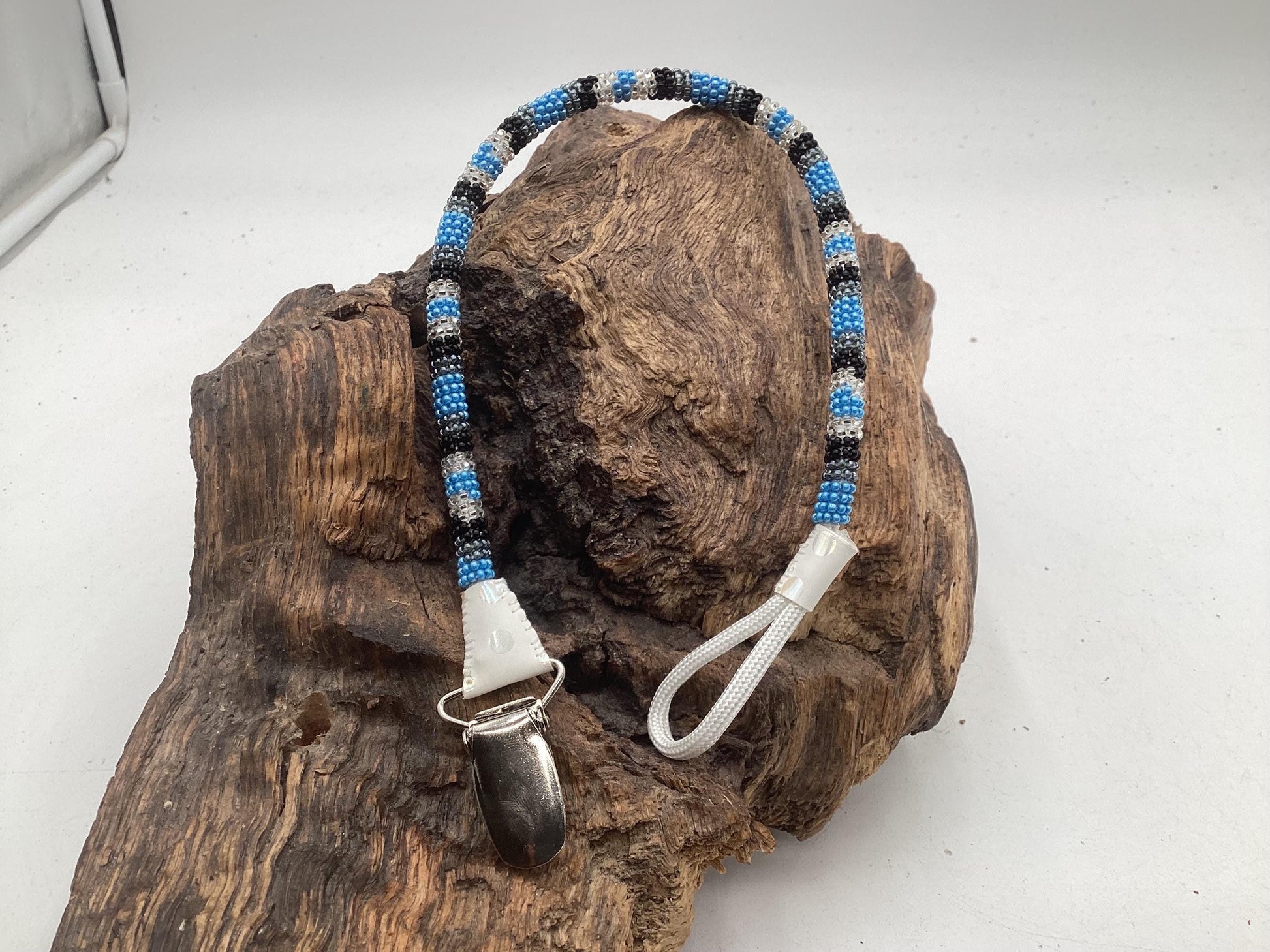 Hand Beaded Pacifier Clip - Anishinaabe/Ojibwe Beadwork