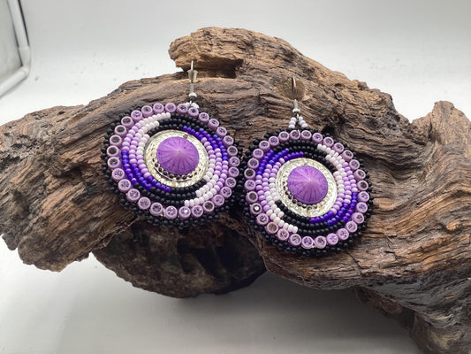 Purple Hand Beaded Earrings: Anishinaabe/Ojibwe Beadwork
