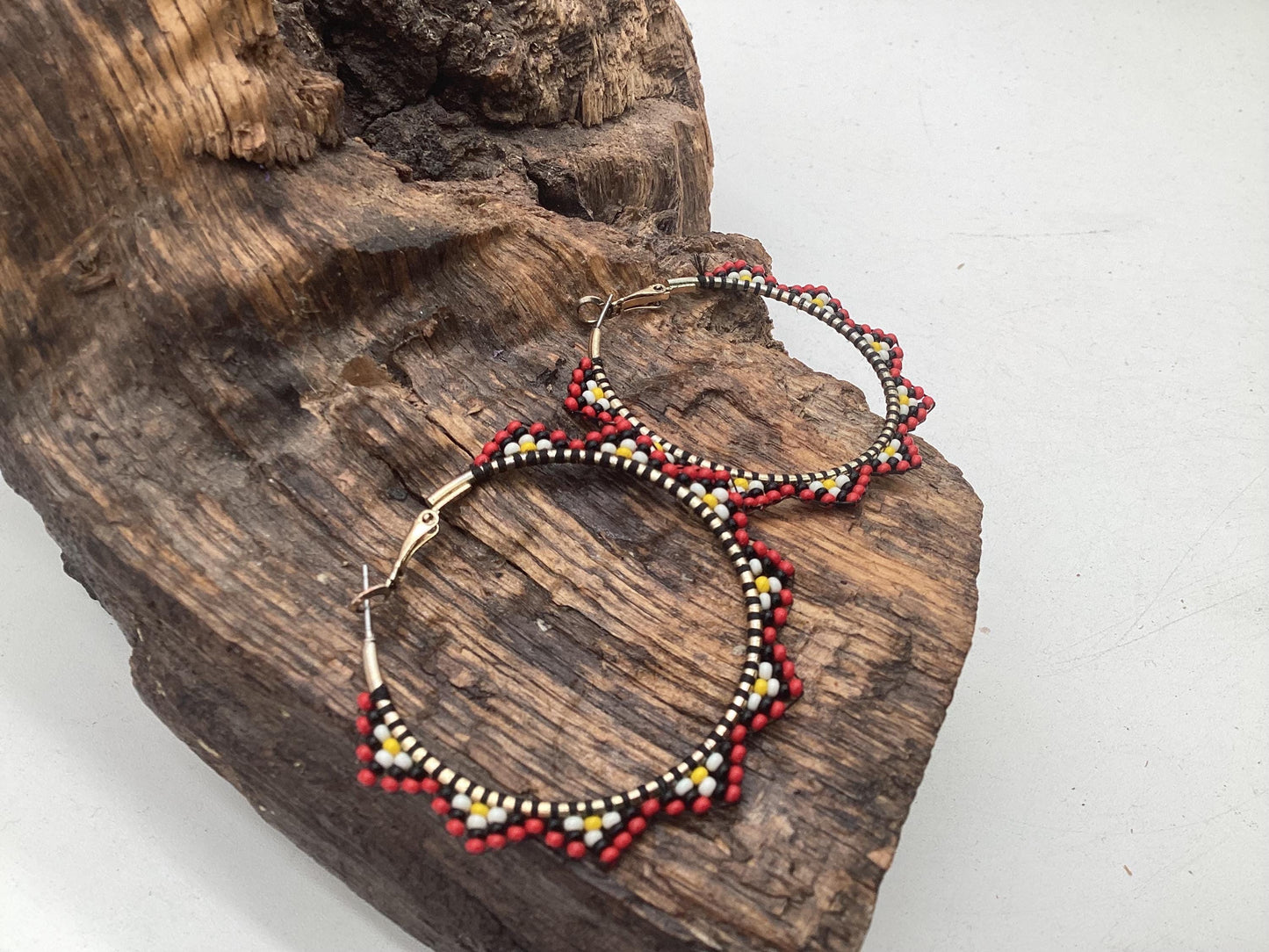 Hand Beaded Metal Hoop Earrings - Anishinaabe/Ojibwe Beadwork
