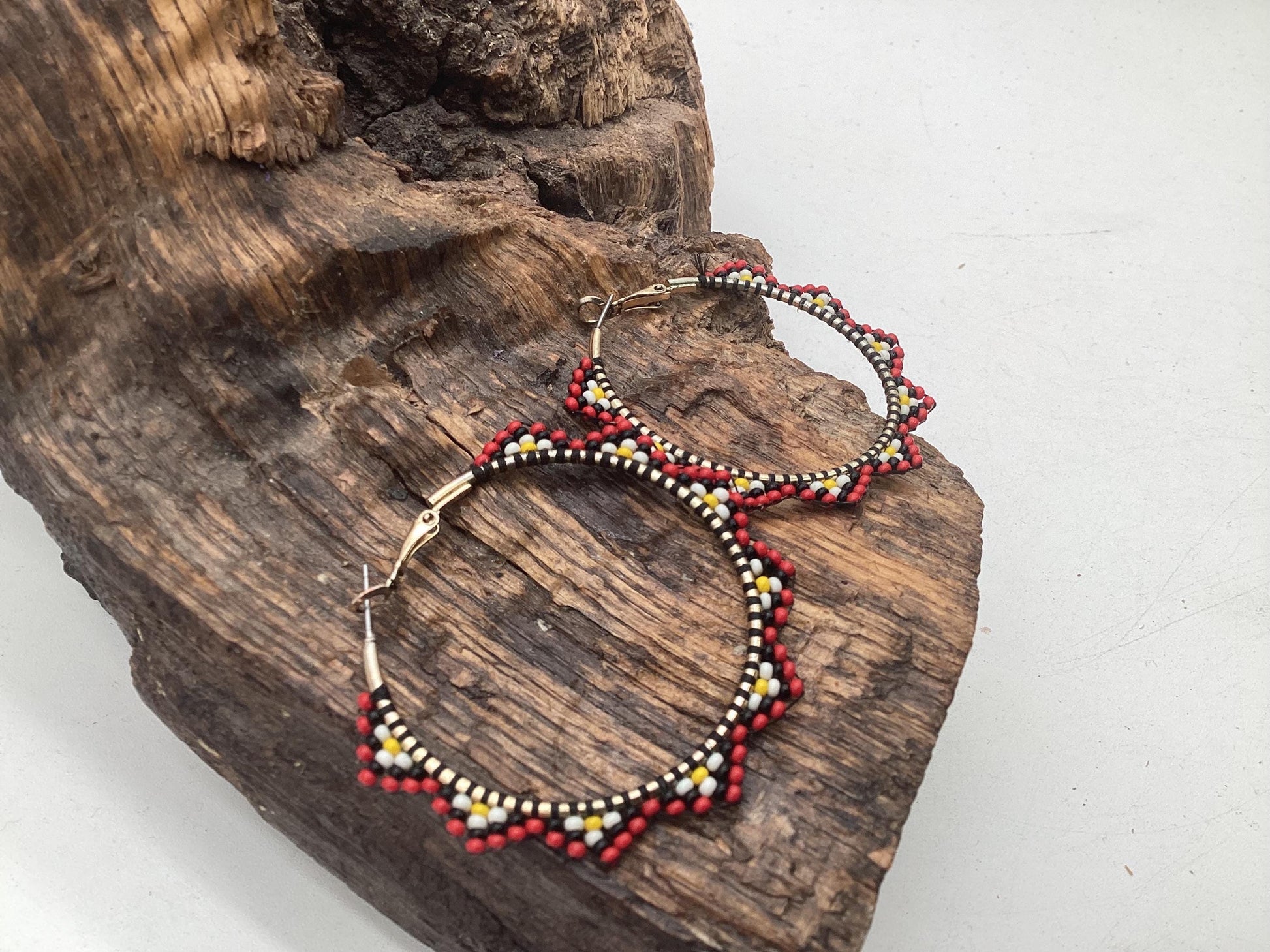 Hand Beaded Metal Hoop Earrings - Anishinaabe/Ojibwe Beadwork