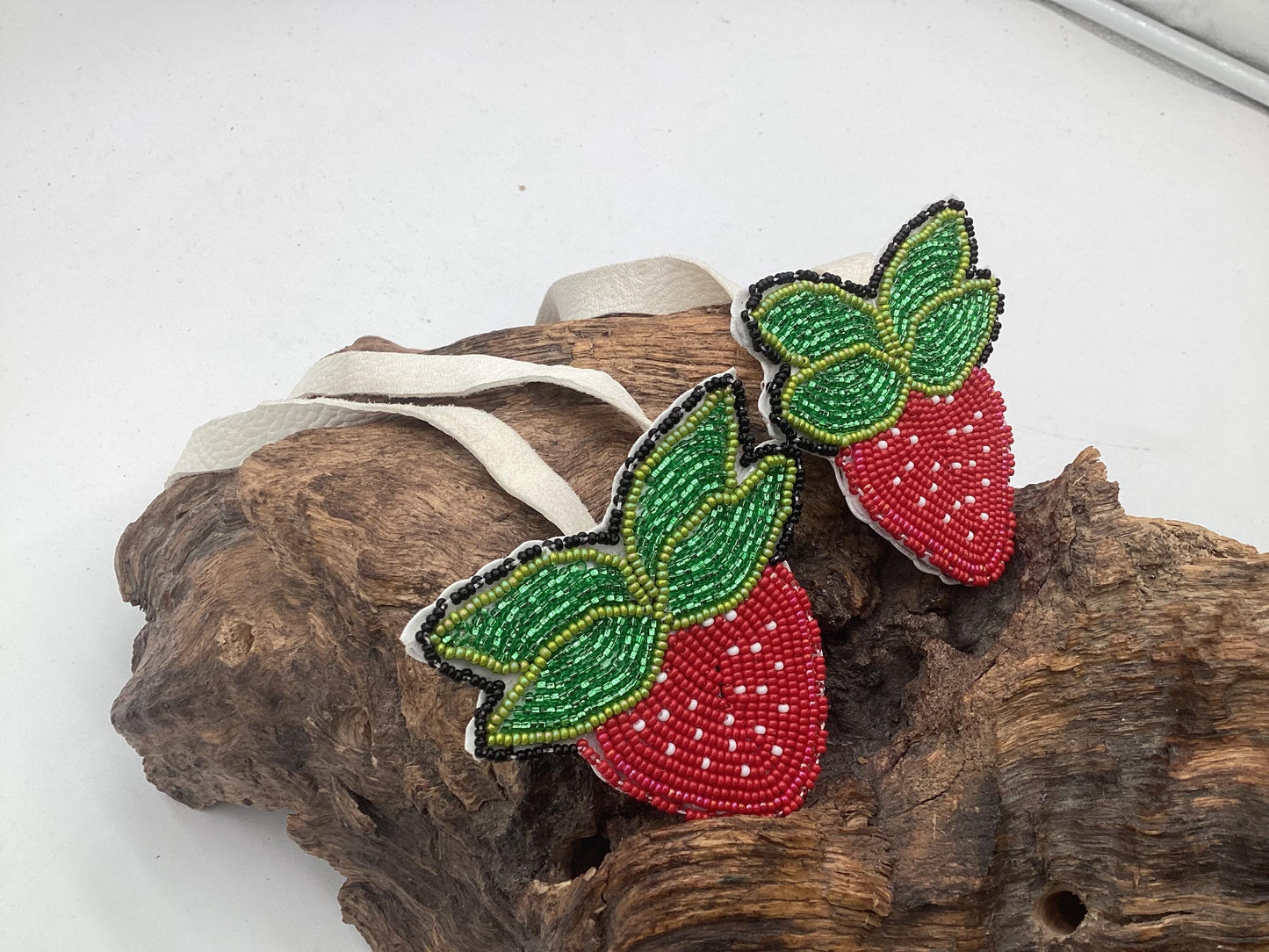 Hand Beaded Strawberry Braid Ties - Anishinaabe/Ojibwe Made - Free Shipping