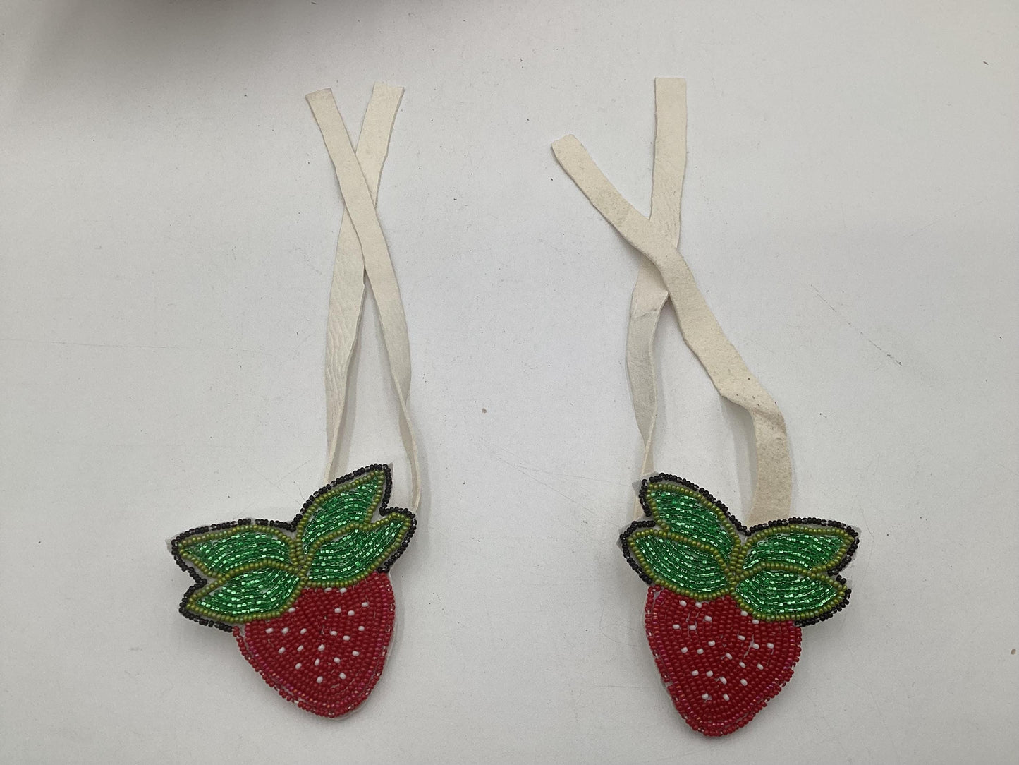 Hand Beaded Strawberry Braid Ties - Anishinaabe/Ojibwe Made - Free Shipping