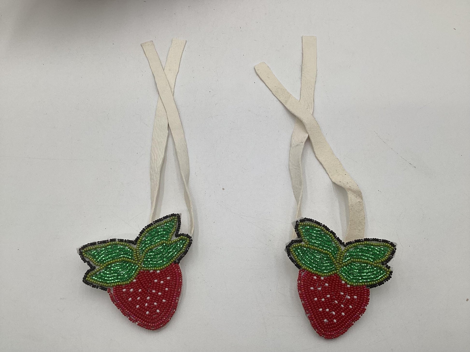Hand Beaded Strawberry Braid Ties - Anishinaabe/Ojibwe Made - Free Shipping