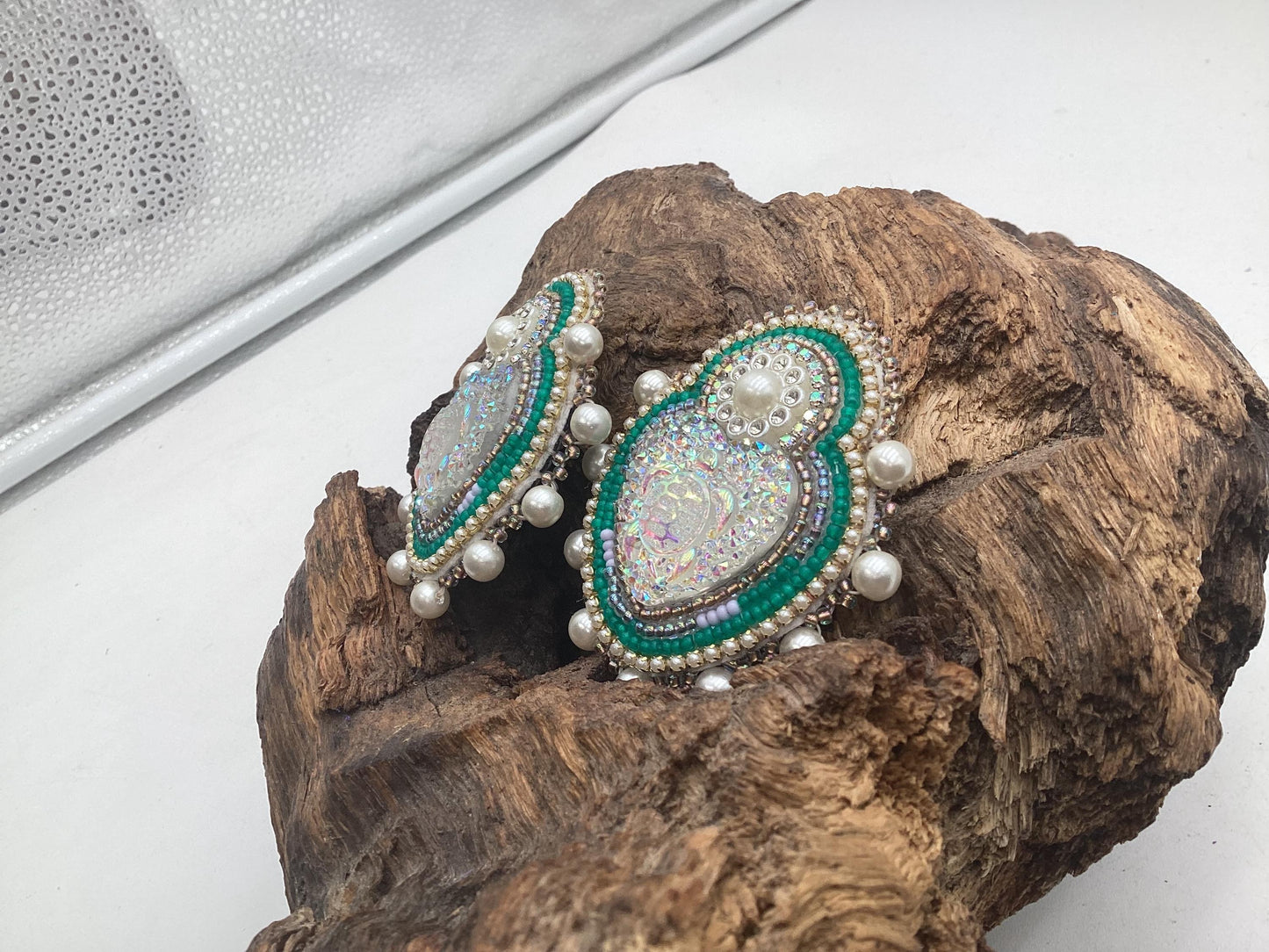 Double Centered Turtle Heart Hand Beaded Earrings – Authentic Anishinaabe/Ojibwe Beadwork