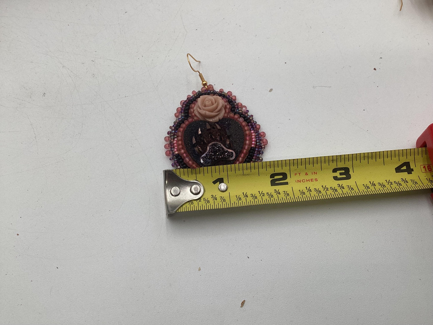 Double Center Bear Claw Heart Hand Beaded Earrings - Authentic Anishinaabe/Ojibwe Beadwork - Free Shipping
