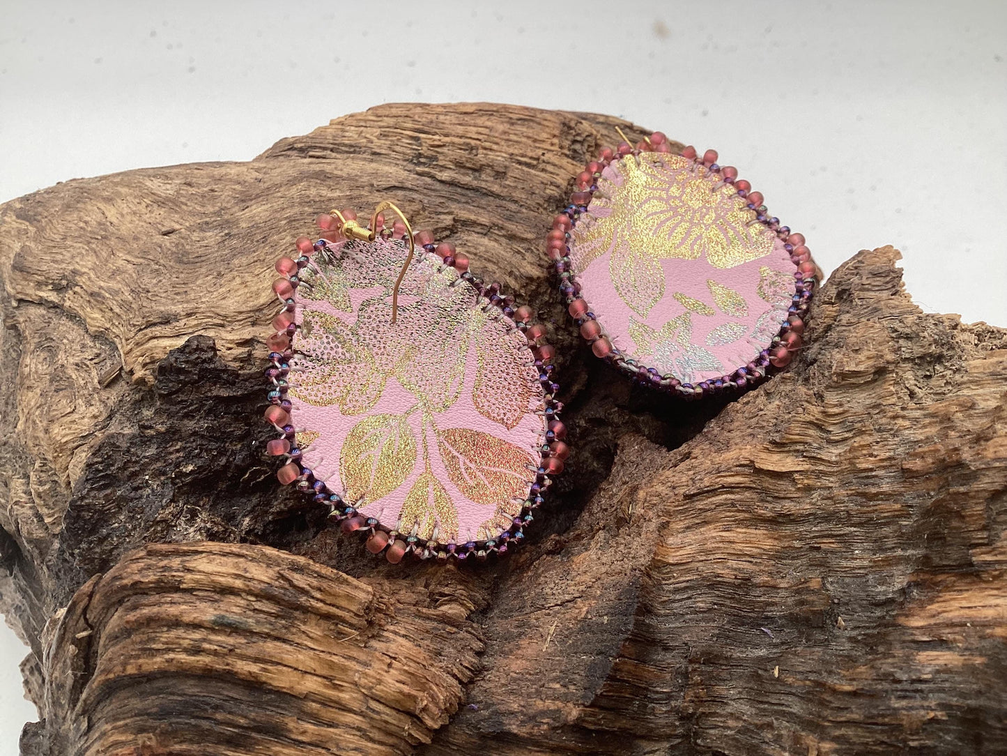 Double Center Bear Claw Heart Hand Beaded Earrings - Authentic Anishinaabe/Ojibwe Beadwork - Free Shipping