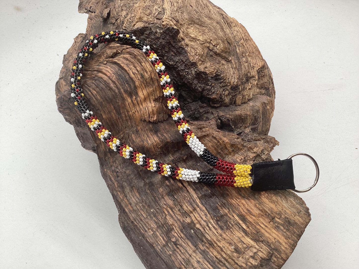 Hand Beaded Peyote Stitch Wristlet Lanyard - Ojibwe/Anishinaabe Artisan Design