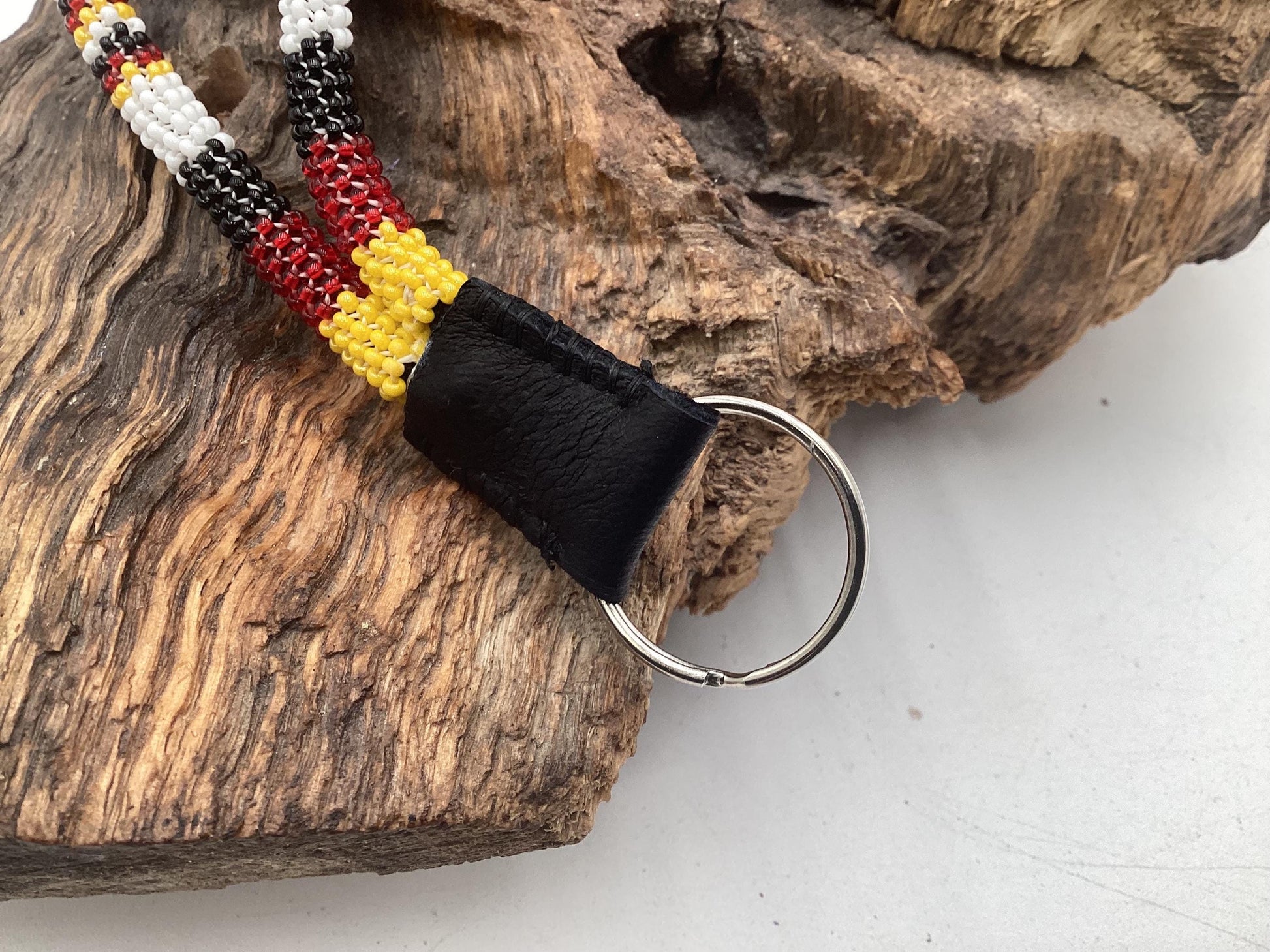 Hand Beaded Peyote Stitch Wristlet Lanyard - Ojibwe/Anishinaabe Artisan Design