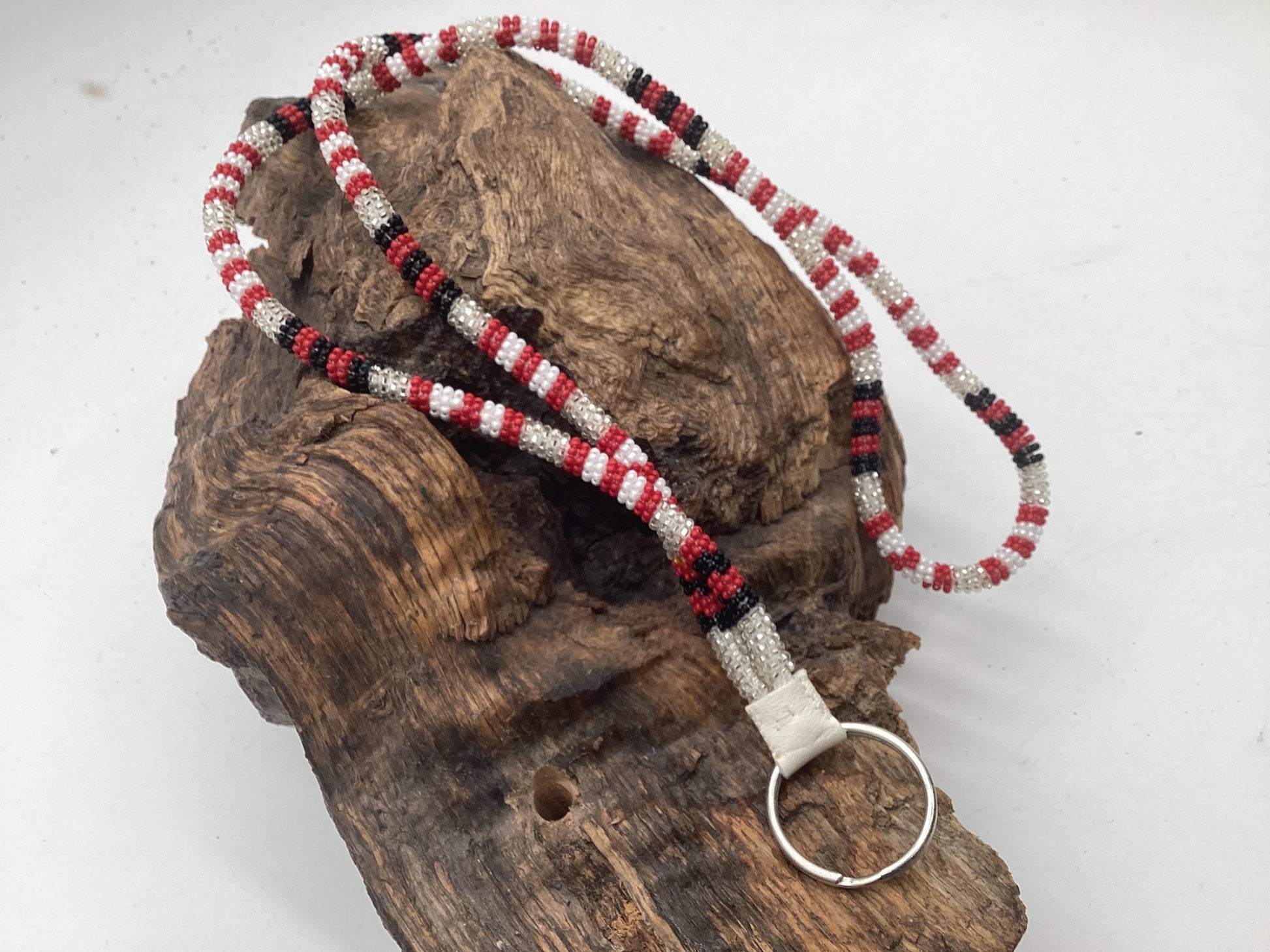 Lanyard Keychain Necklace - Hand Beaded - Anishinaabe/Ojibway Made- Free Shipping