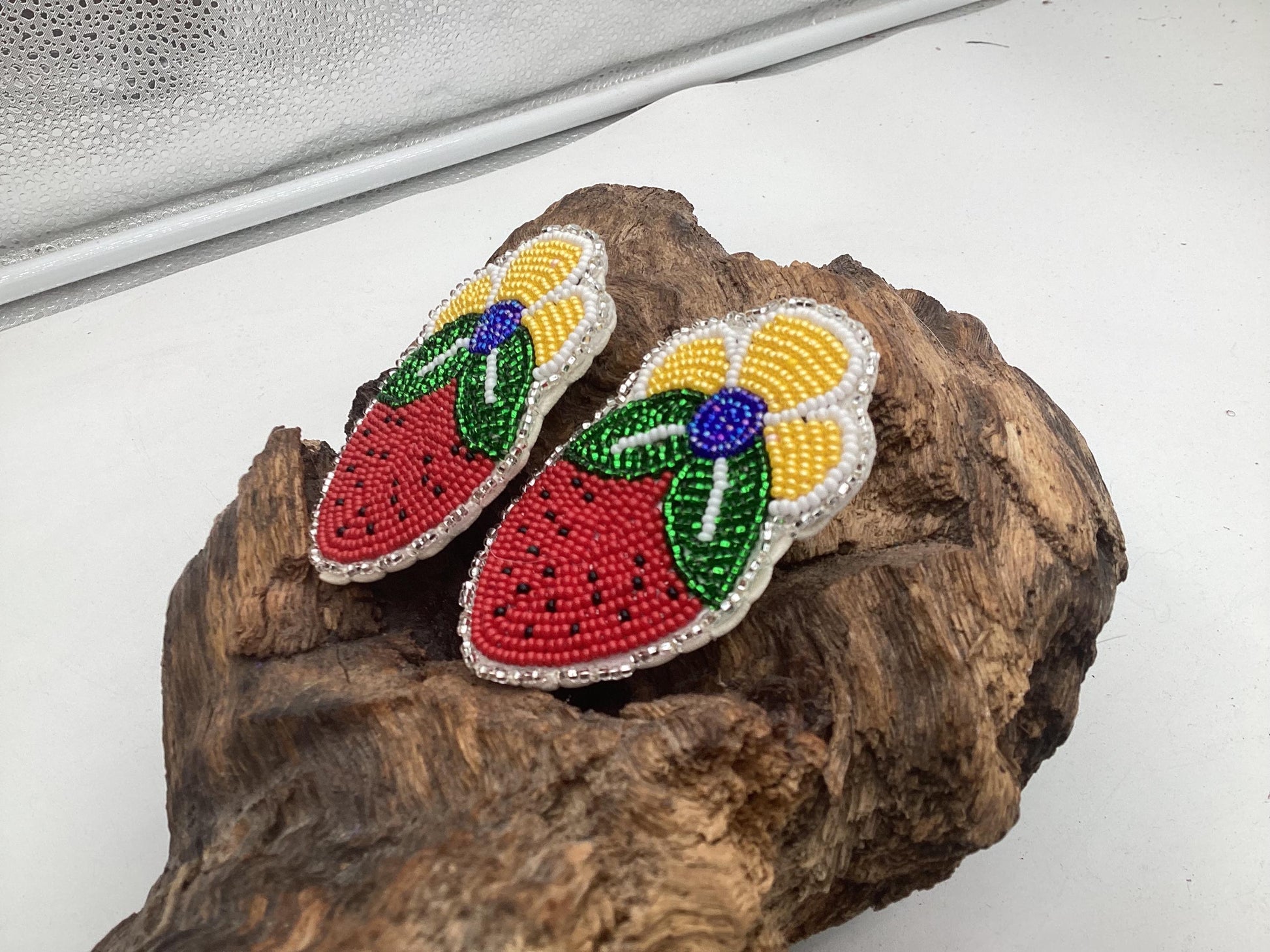 Hand Beaded Strawberry Earrings – Authentic Anishinaabe/Ojibwe Beadwork