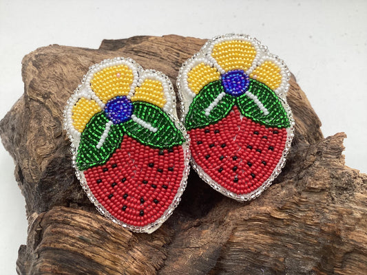Hand Beaded Strawberry Earrings – Authentic Anishinaabe/Ojibwe Beadwork