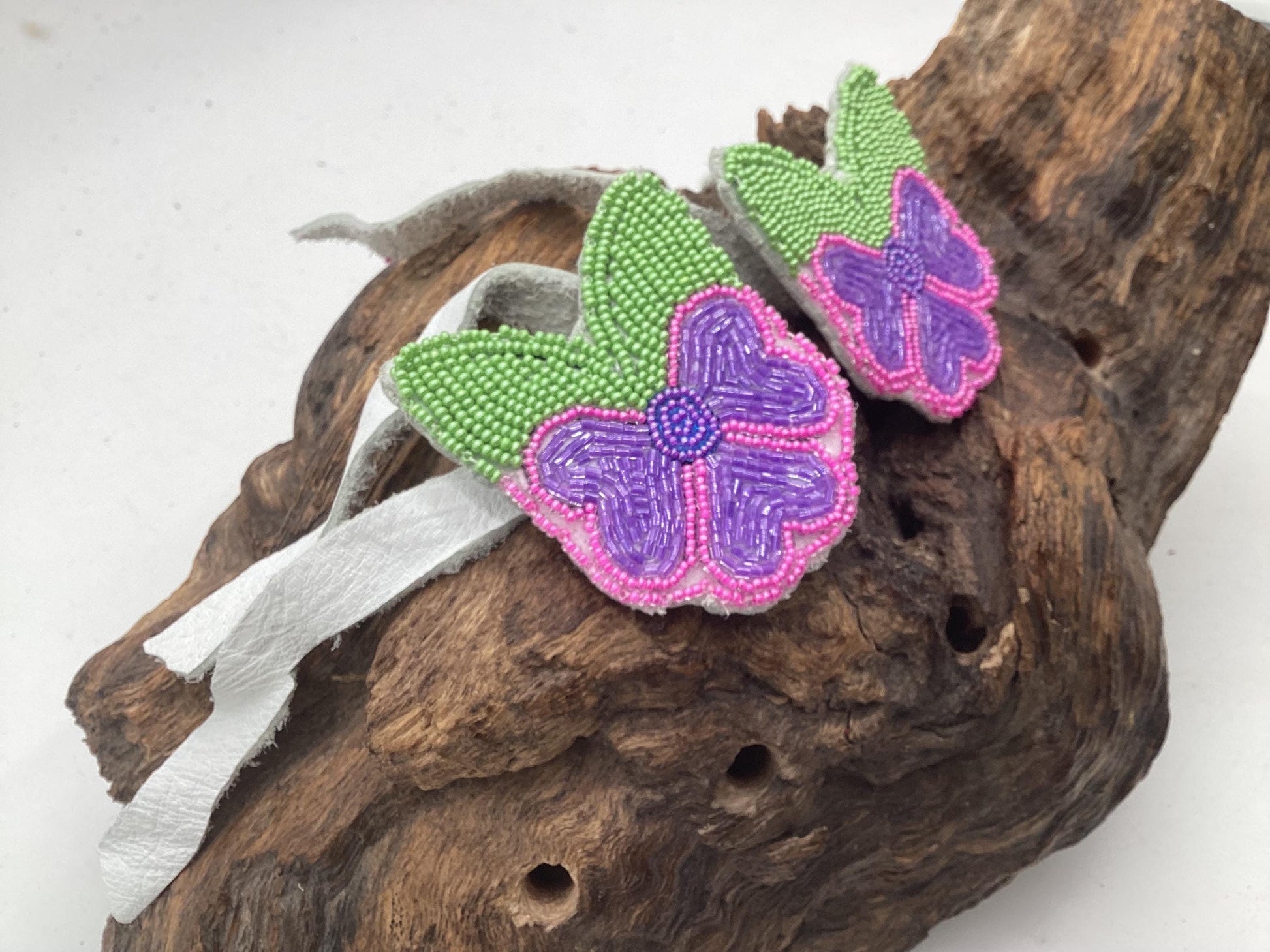 Hand Beaded Ojibwe Floral Braid Ties - Anishinaabe/Ojibwe Made - Free Shipping