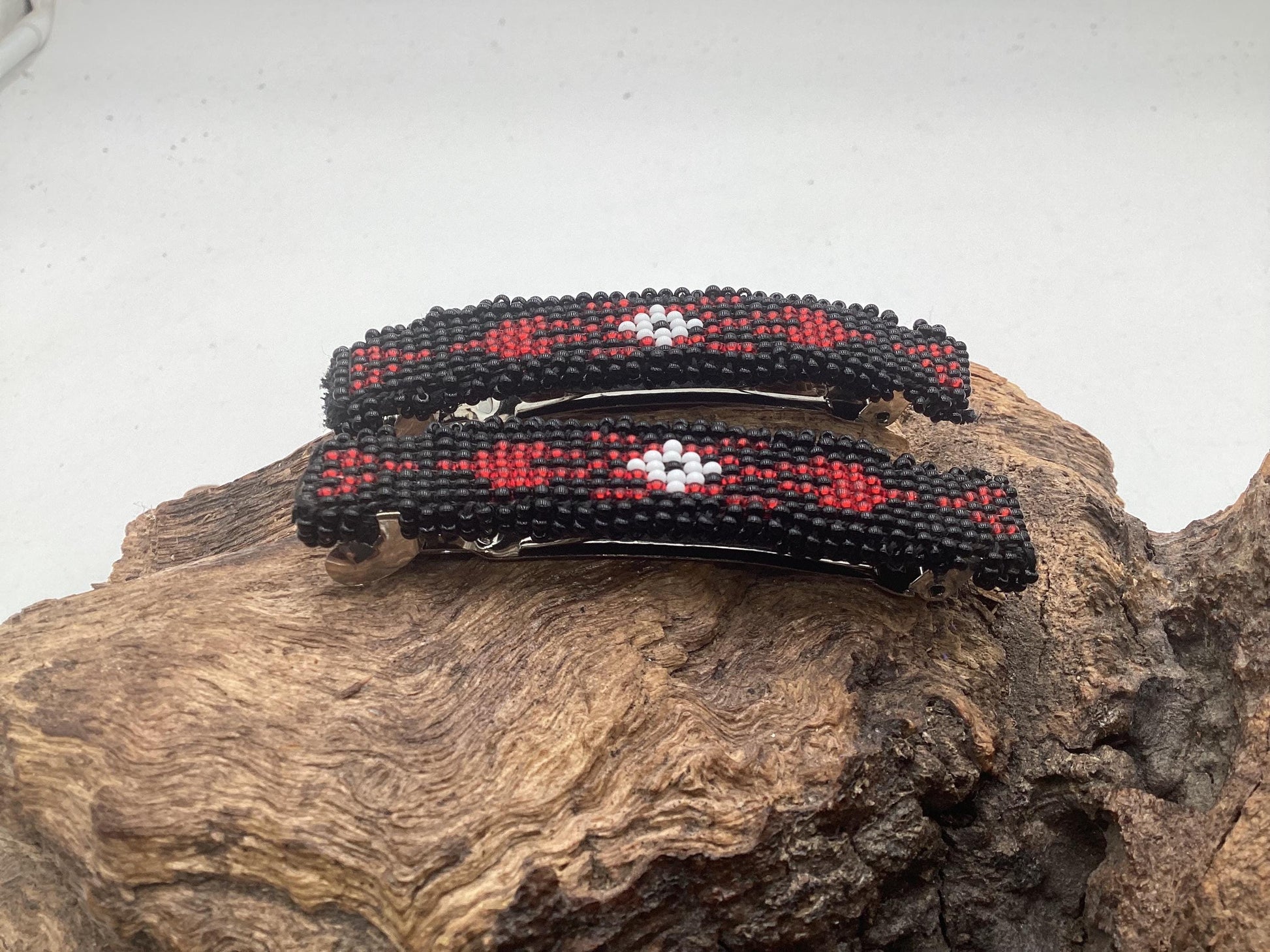 Hand Beaded Hair Barrette Pair: Ojibwe Artisan Design - White Earth Nation