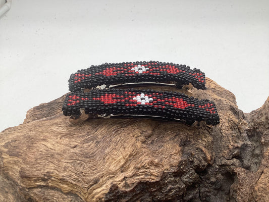 Hand Beaded Hair Barrette Pair: Ojibwe Artisan Design - White Earth Nation