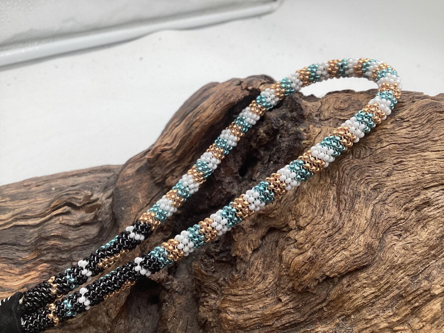 Hand Beaded Peyote Stitch Wristlet Lanyard - Ojibwe/Anishinaabe Artisan Design
