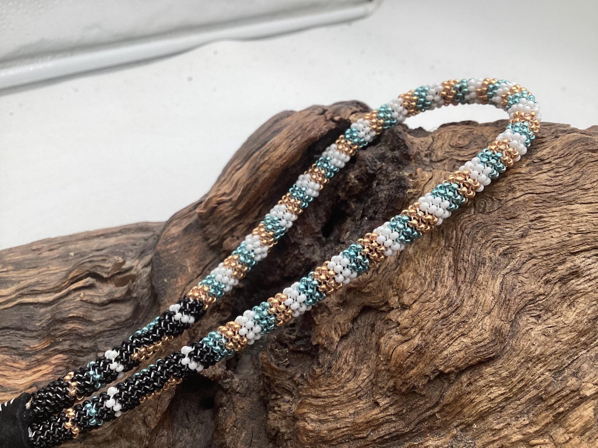 Hand Beaded Peyote Stitch Wristlet Lanyard - Ojibwe/Anishinaabe Artisan Design