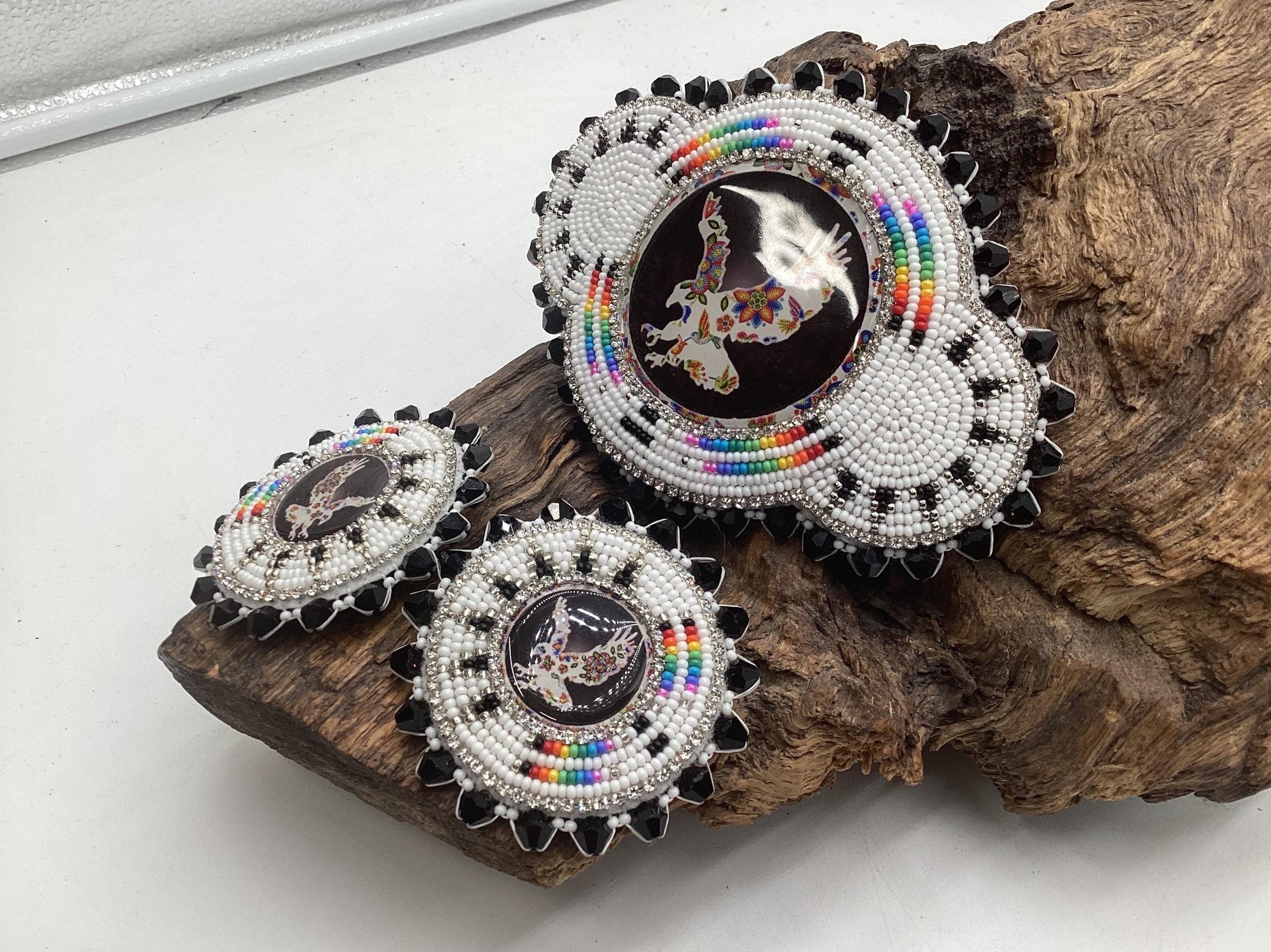 Hand Beaded Floral Eagle Jewelry Set — Anishinaabe/Ojibwe Beadwork