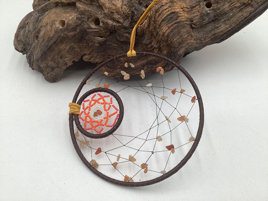 Red Aventurine Double Dreamcatcher - Anishinaabe/Ojibwe Made - Free Shipping