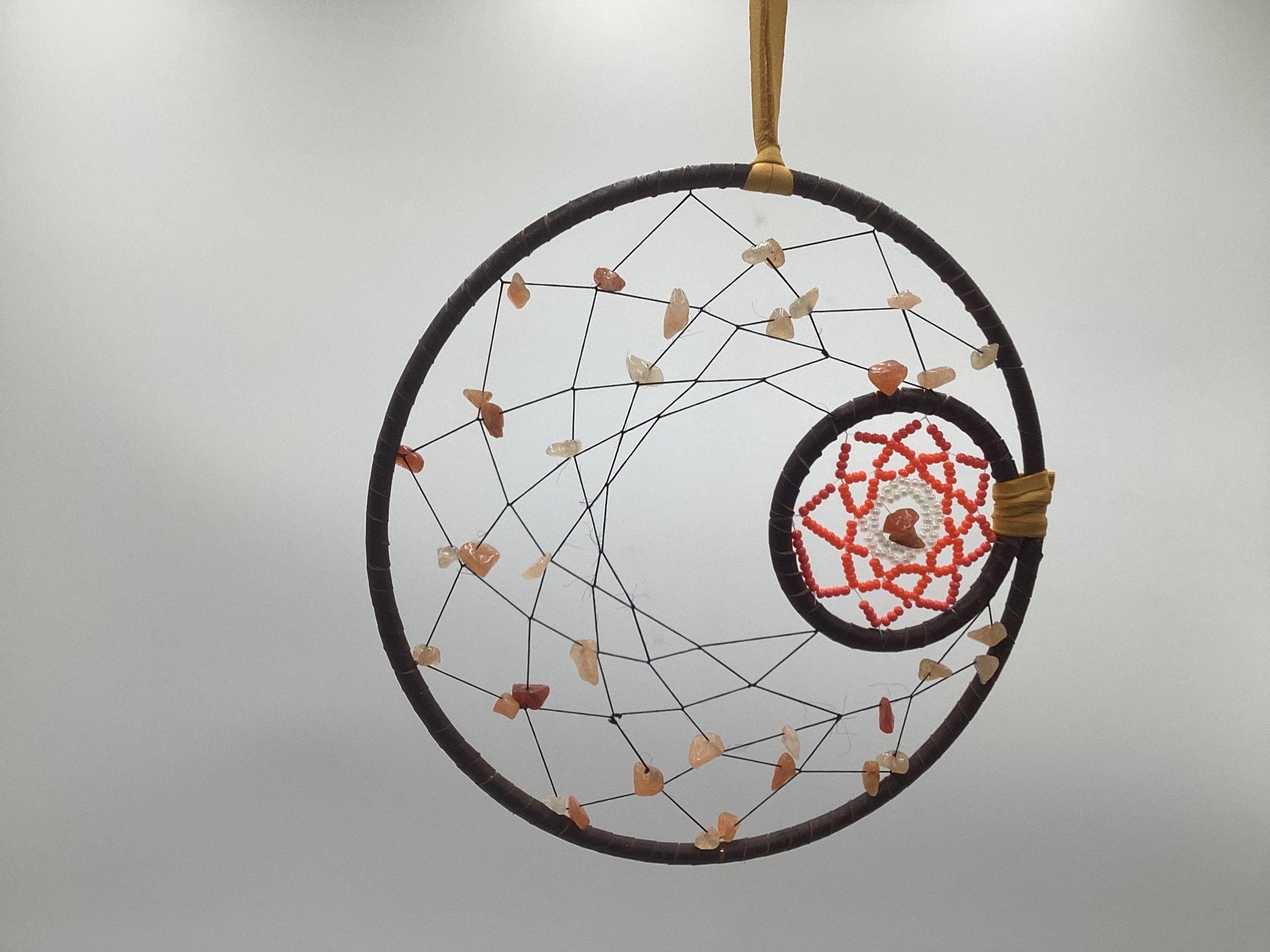 Red Aventurine Double Dreamcatcher - Anishinaabe/Ojibwe Made - Free Shipping