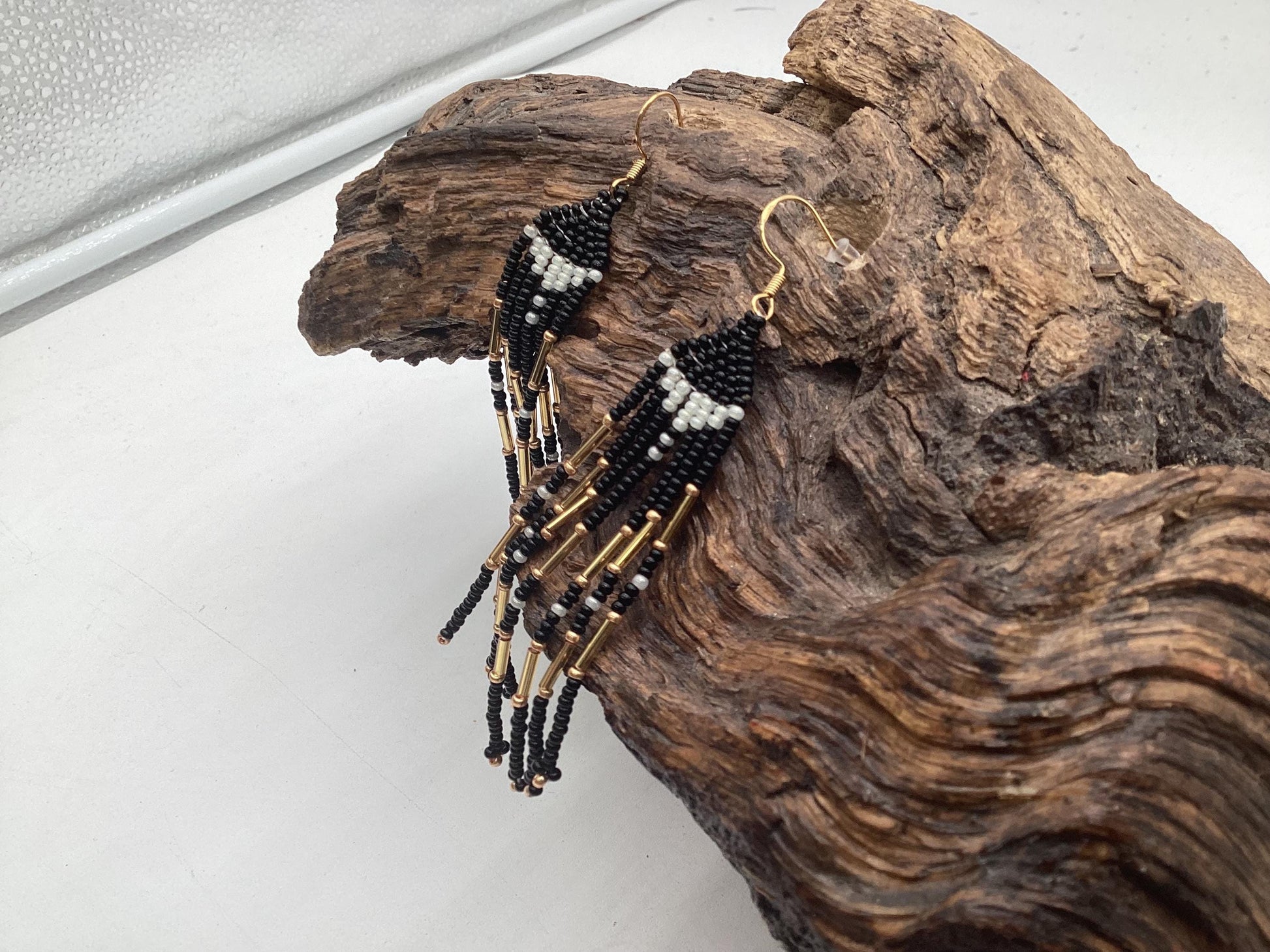 Hand Beaded Dangling Fringe Earrings – Anishinaabe Made