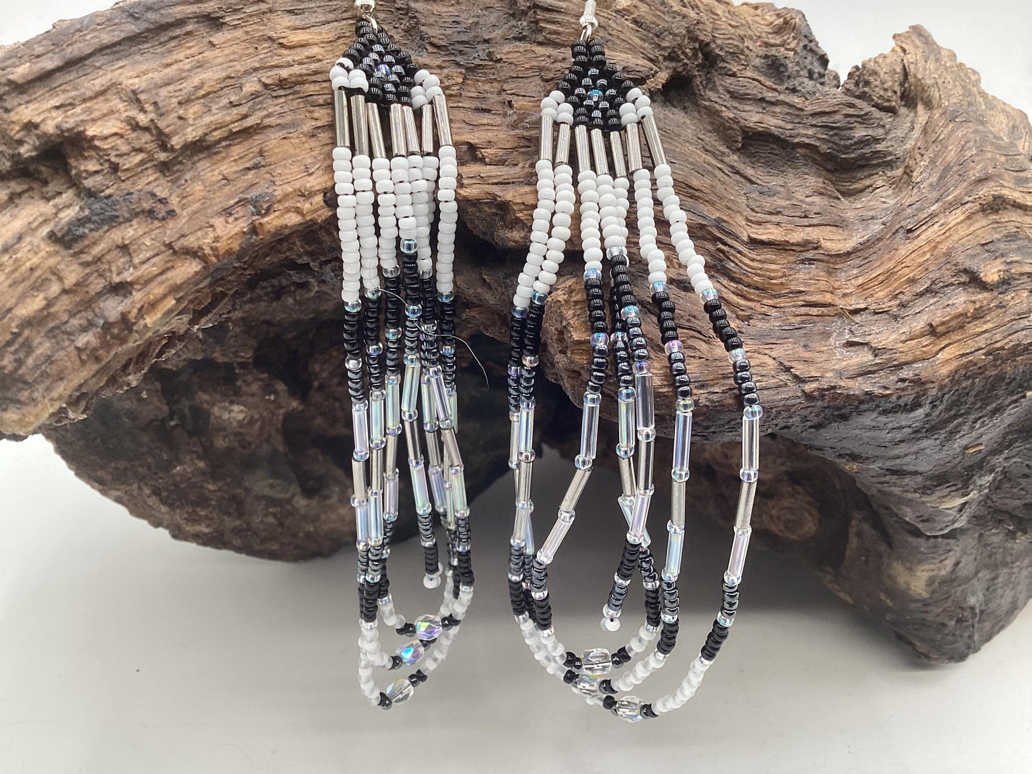 Hand Beaded Dangling Loop Earrings - Authentic Anishinaabe/Ojibwe Beadwork