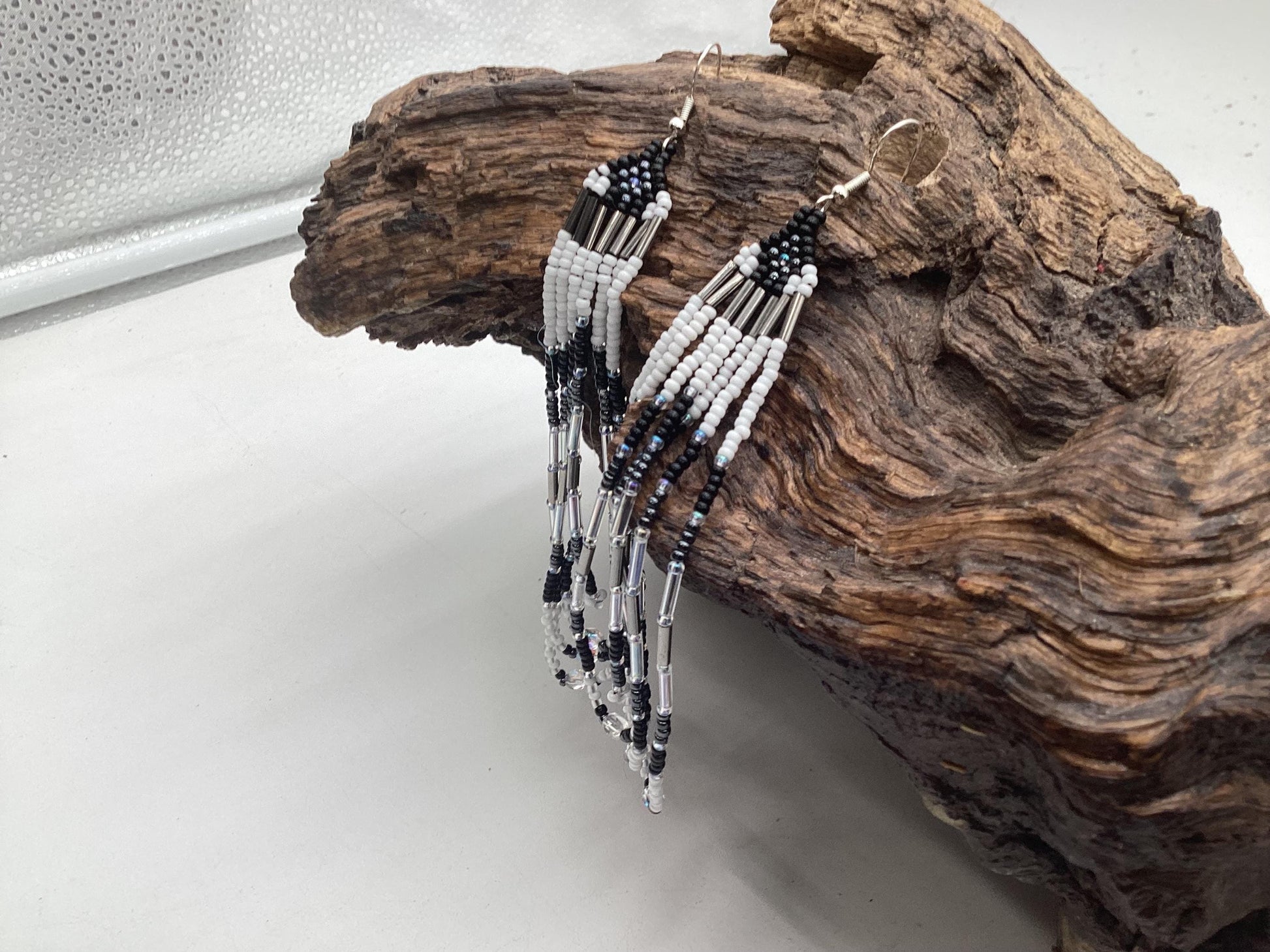 Hand Beaded Dangling Loop Earrings - Authentic Anishinaabe/Ojibwe Beadwork