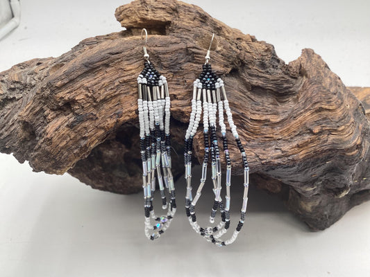 Hand Beaded Dangling Loop Earrings - Authentic Anishinaabe/Ojibwe Beadwork