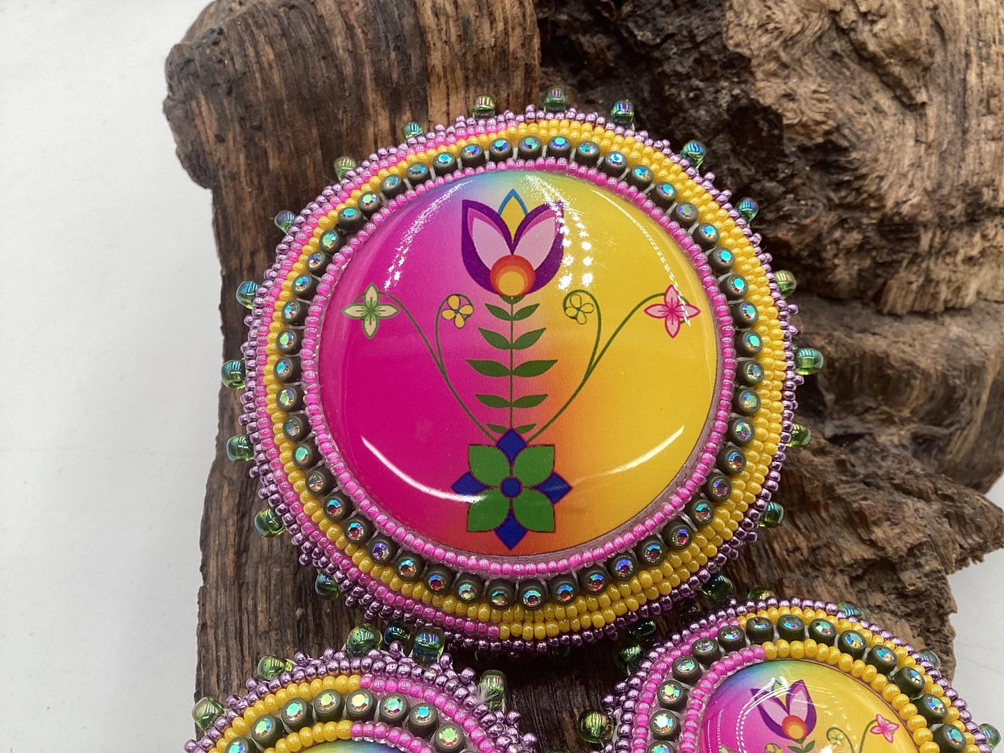 Hand Beaded Floral Barrette & Earrings Jewelry Set — Anishinaabe/Ojibwe Beadwork