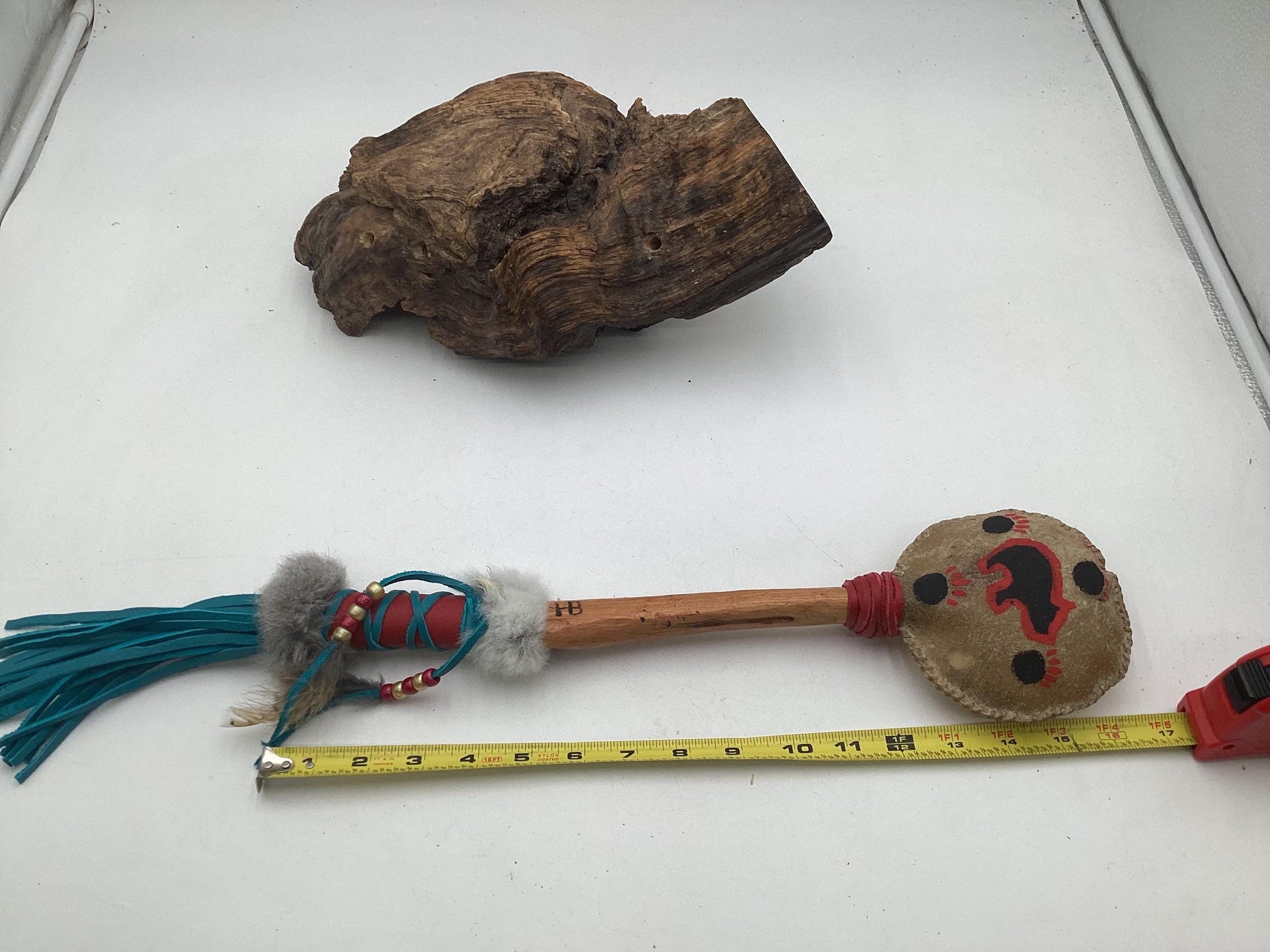 Hand Painted Rawhide Dance Rattle -Ojibwe/Anishinaabe made - Free Shipping