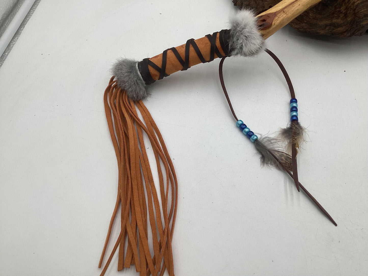 Hand Painted Rawhide Dance Rattle -Ojibwe/Anishinaabe made - Free Shipping