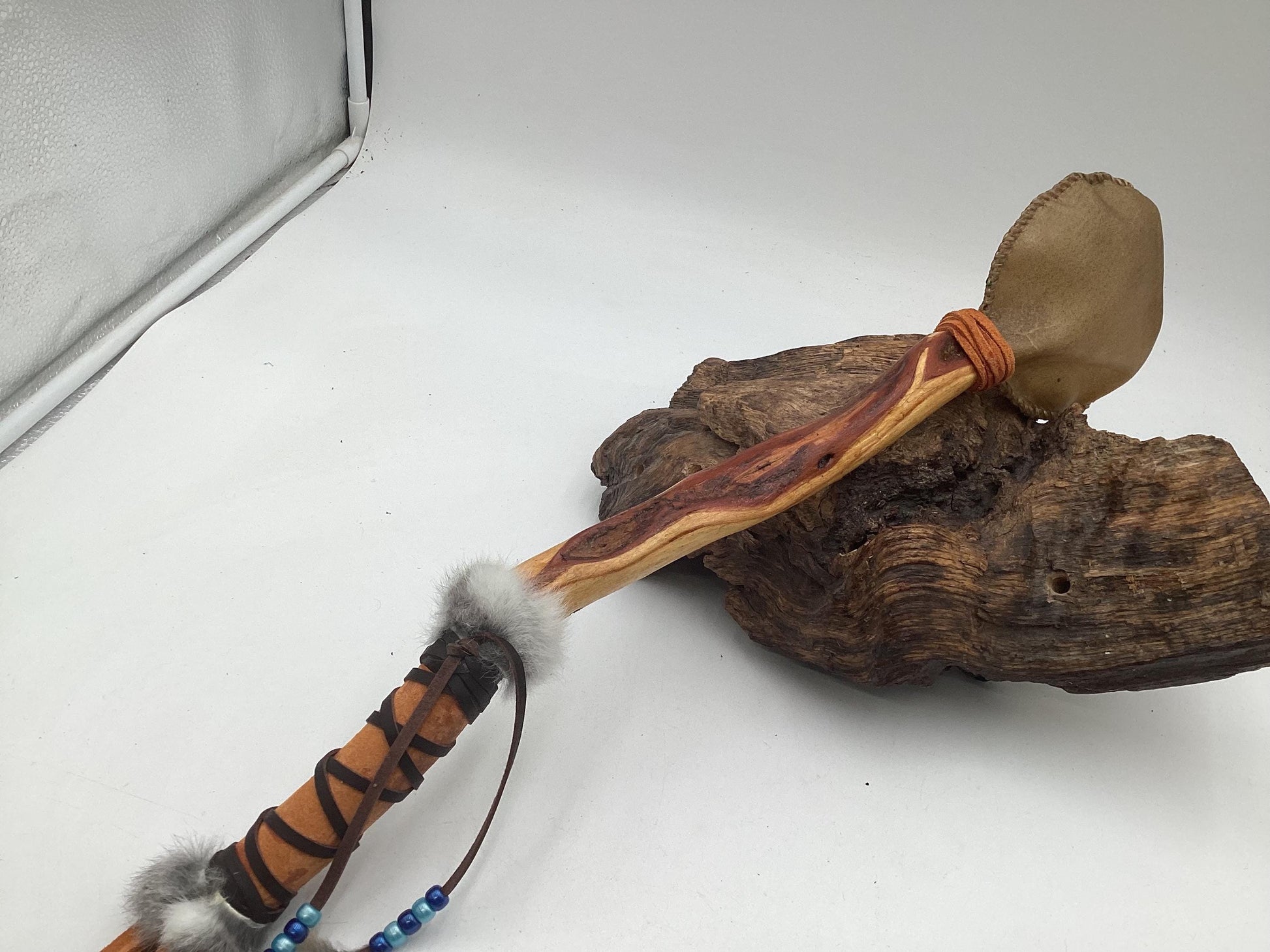 Hand Painted Rawhide Dance Rattle -Ojibwe/Anishinaabe made - Free Shipping