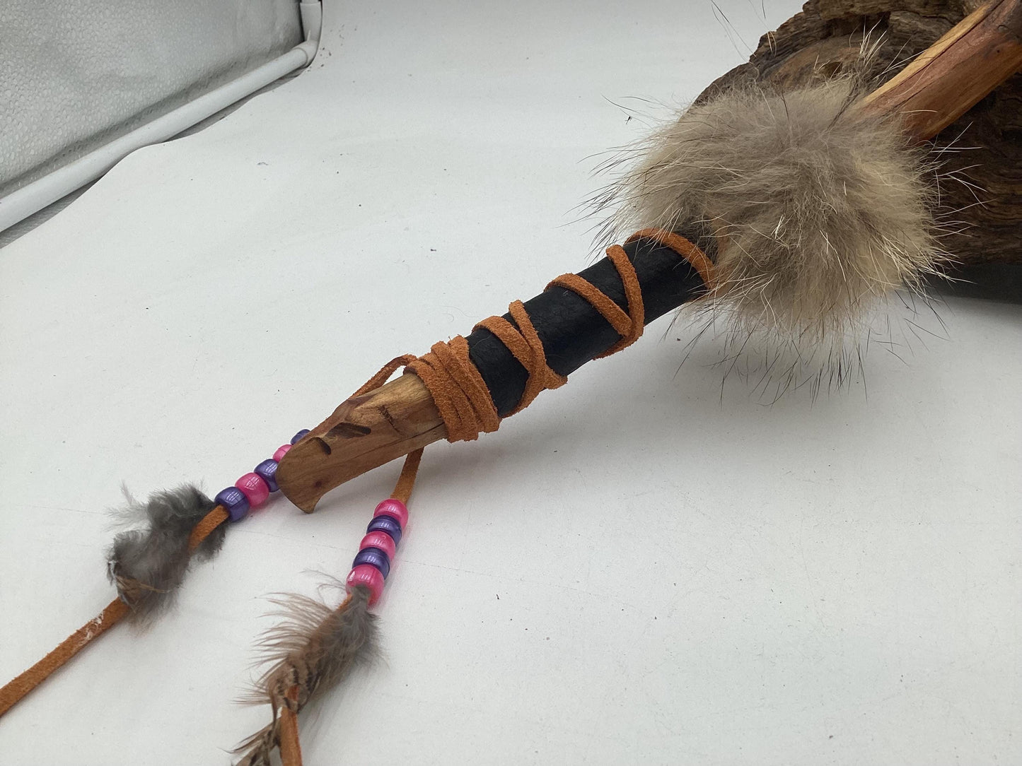 Hand Painted Rawhide Dance Rattle -Ojibwe/Anishinaabe made - Free Shipping
