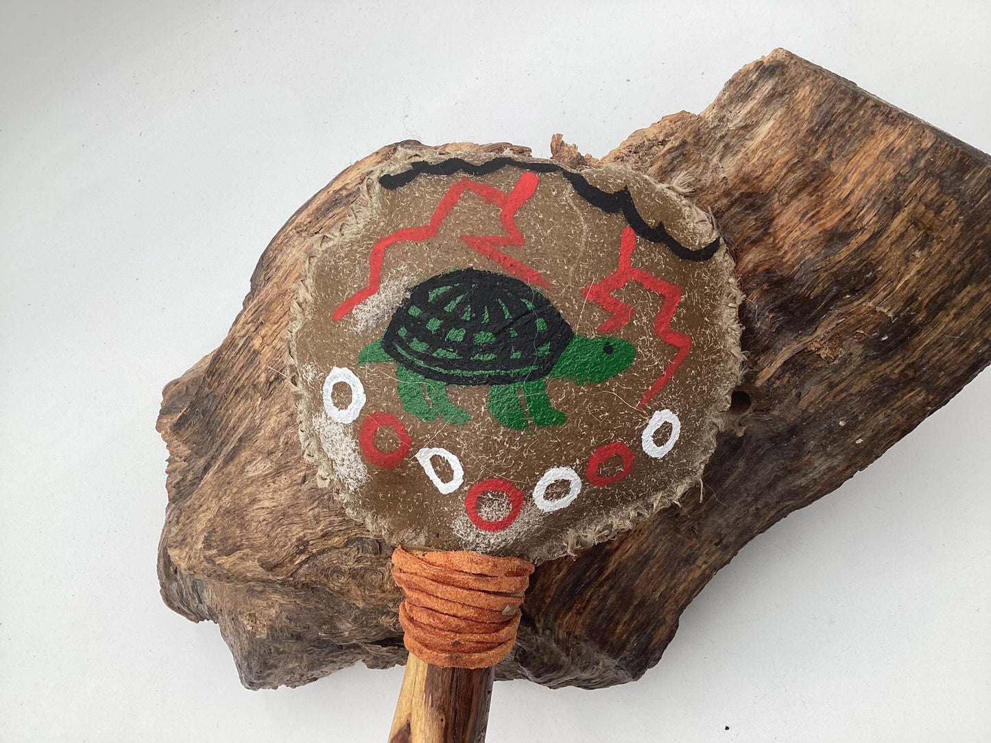 Hand Painted Rawhide Dance Rattle -Ojibwe/Anishinaabe made - Free Shipping