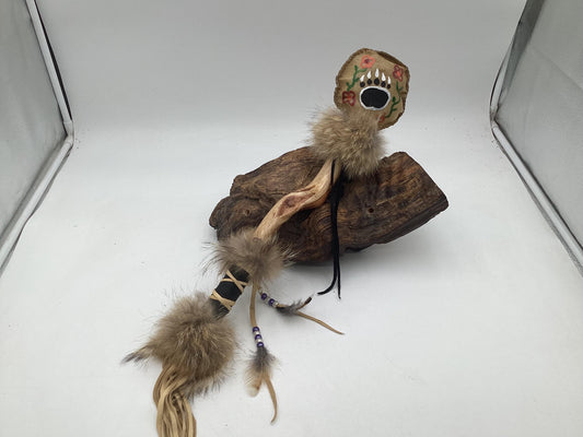 Hand Painted Rawhide Dance Rattle -Ojibwe/Anishinaabe made - Free Shipping