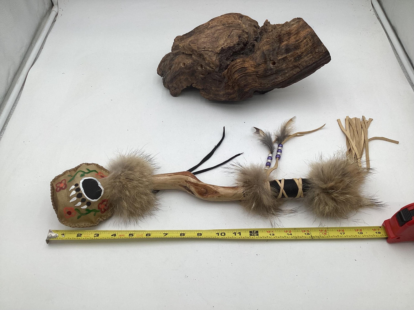 Hand Painted Rawhide Dance Rattle -Ojibwe/Anishinaabe made - Free Shipping