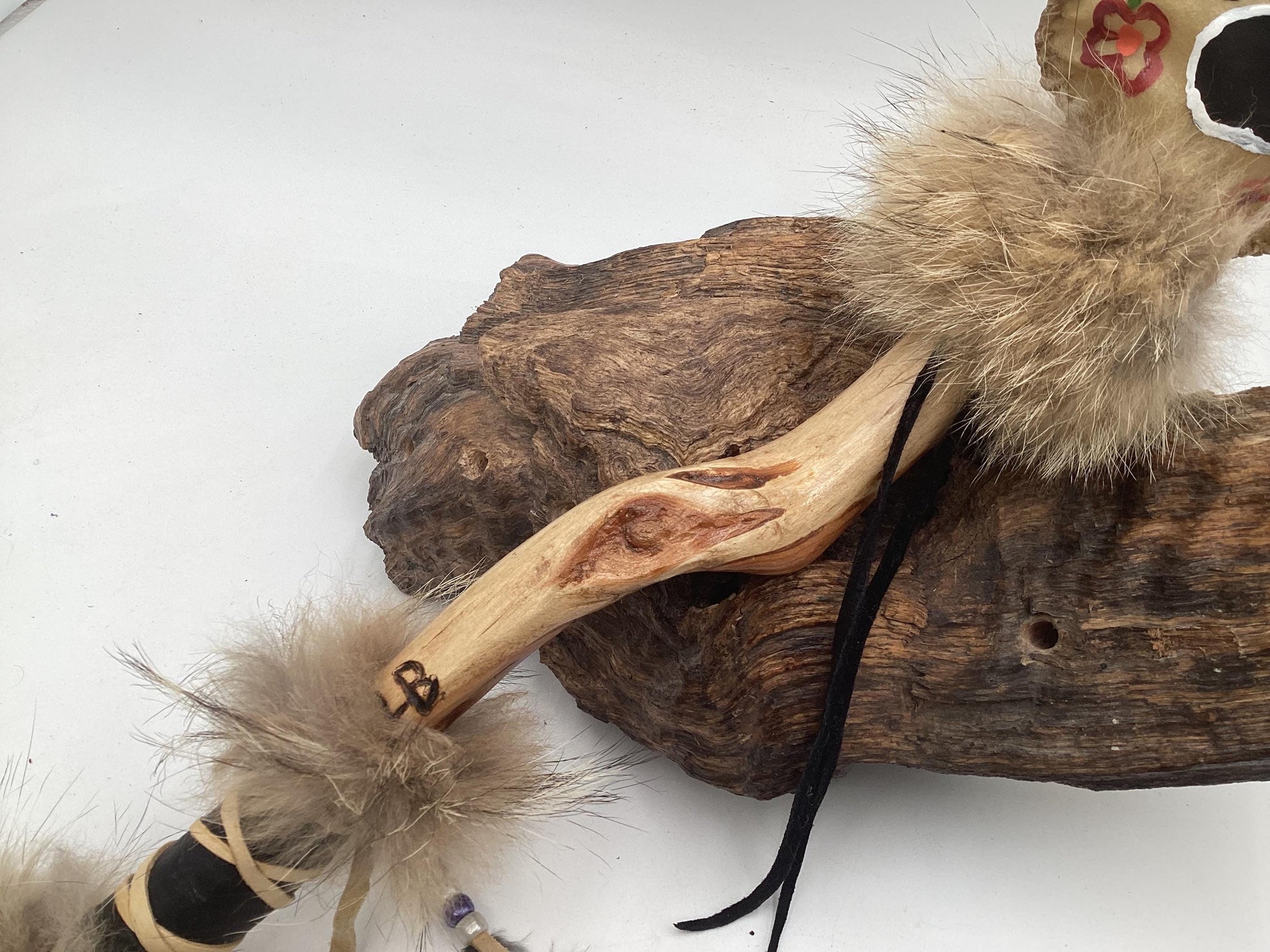 Hand Painted Rawhide Dance Rattle -Ojibwe/Anishinaabe made - Free Shipping