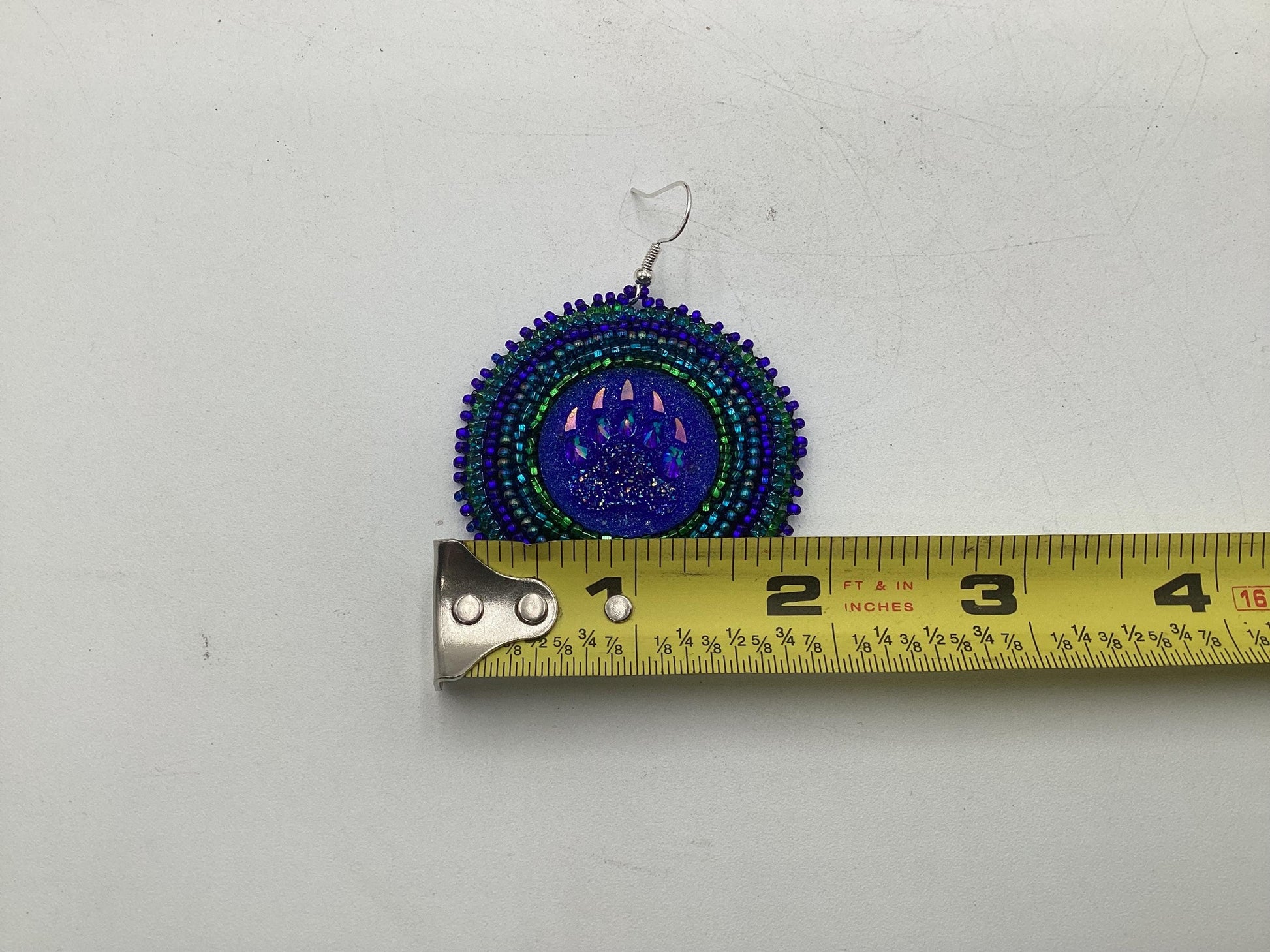 Shimmering Blue Bear Claw Hand Beaded Earrings - Anishinaabe/Ojibwe Beadwork