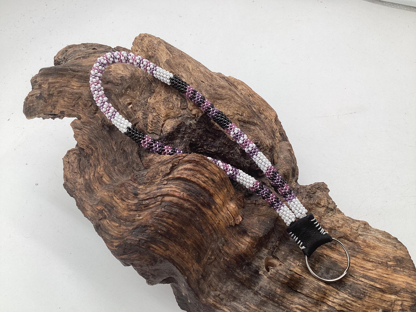 Hand Beaded Peyote Stitch Wristlet Lanyard - Ojibwe/Anishinaabe Artisan Design
