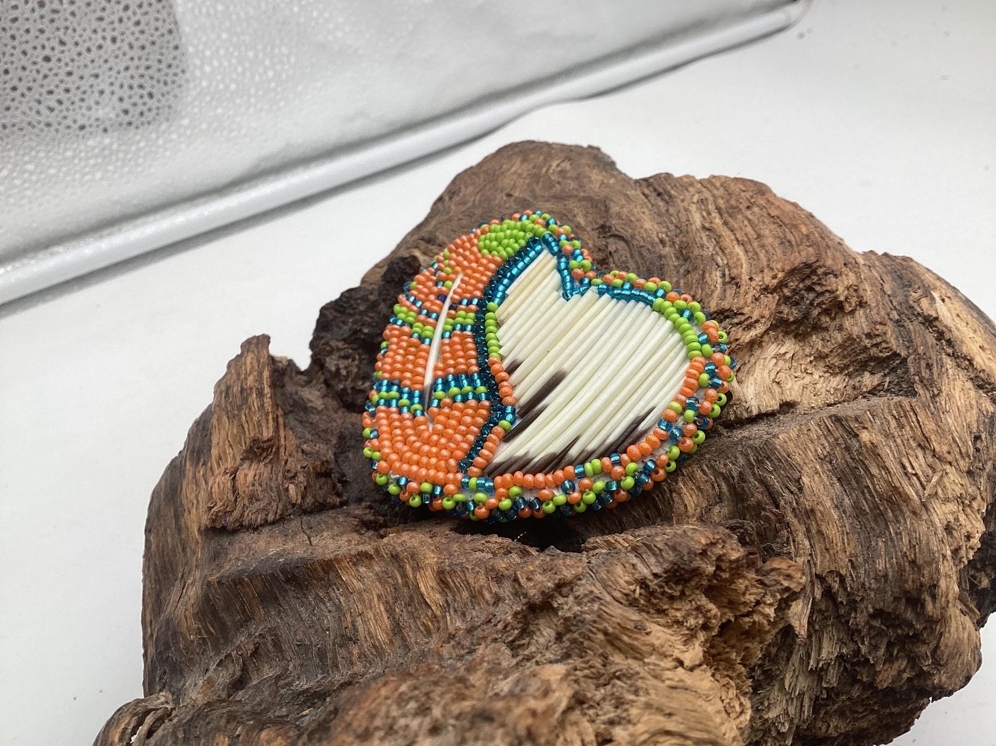 Hand Beaded and Quilled Heart Barrette – Ojibwe Anishinaabe Artisan Design
