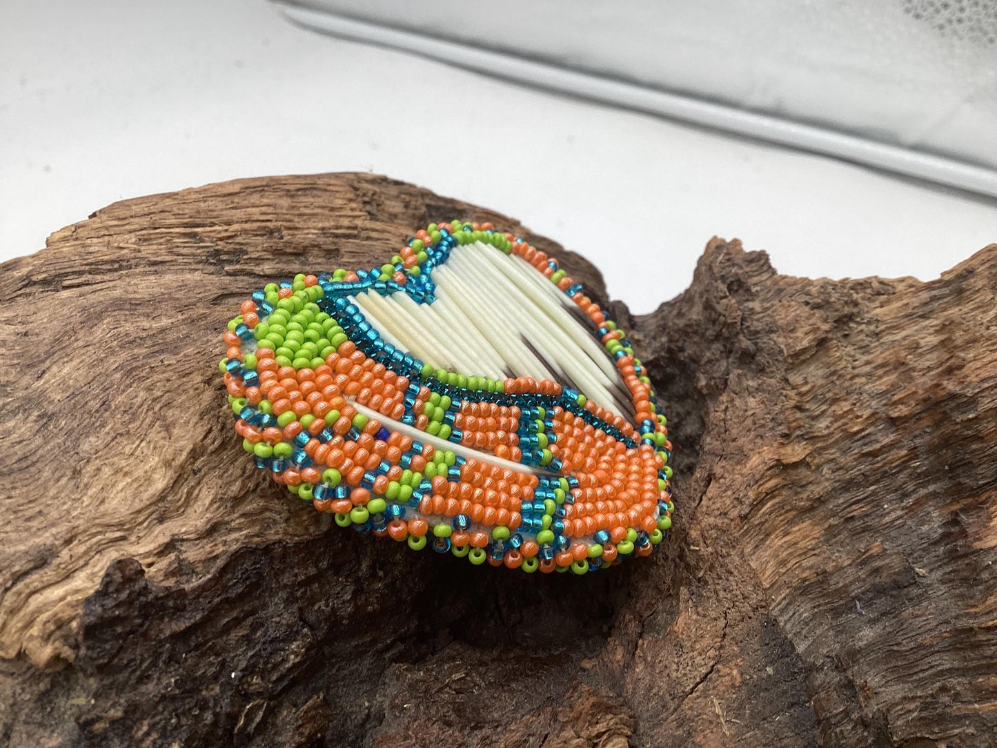 Hand Beaded and Quilled Heart Barrette – Ojibwe Anishinaabe Artisan Design