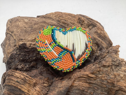 Hand Beaded and Quilled Heart Barrette – Ojibwe Anishinaabe Artisan Design
