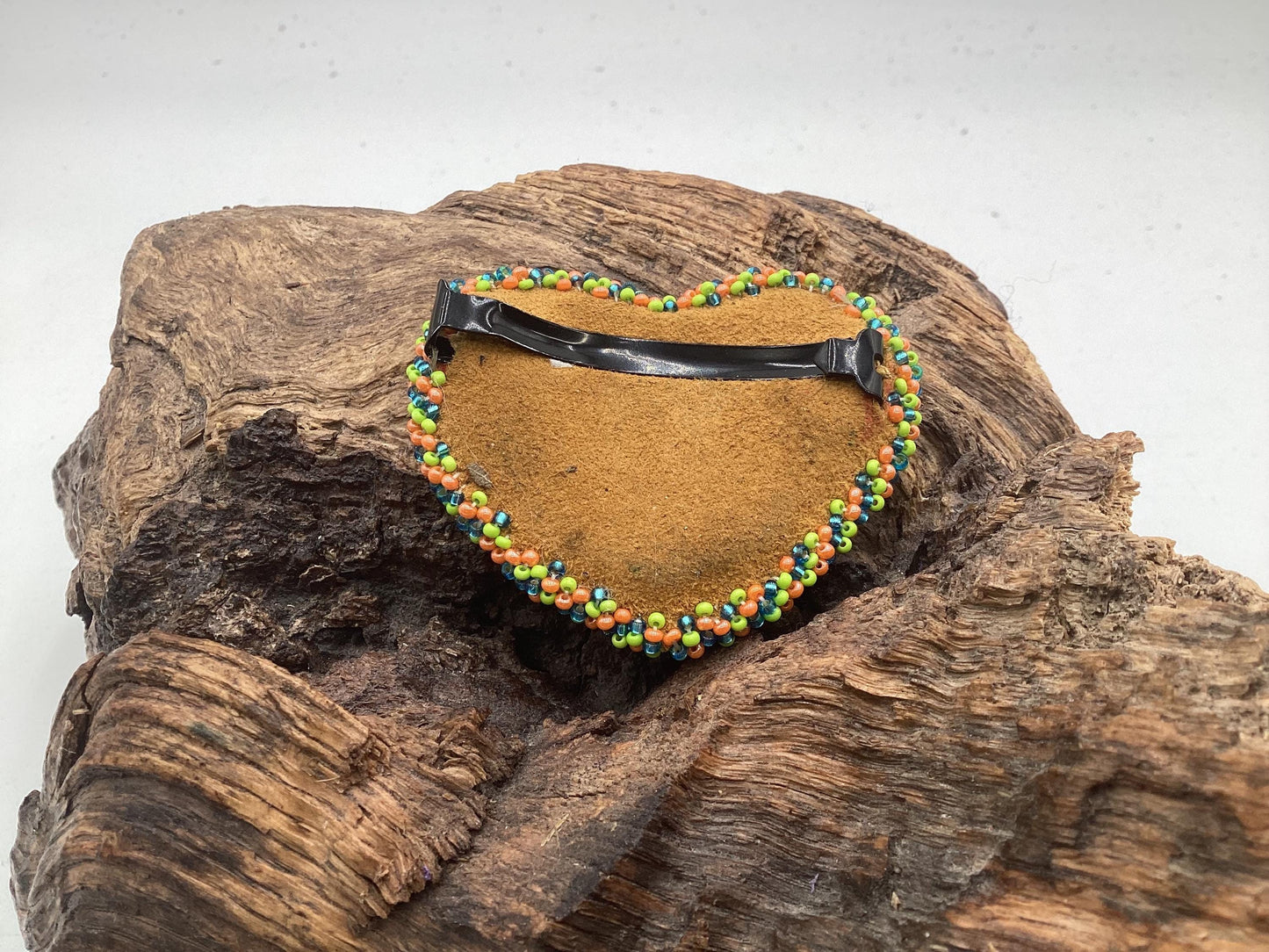 Hand Beaded and Quilled Heart Barrette – Ojibwe Anishinaabe Artisan Design
